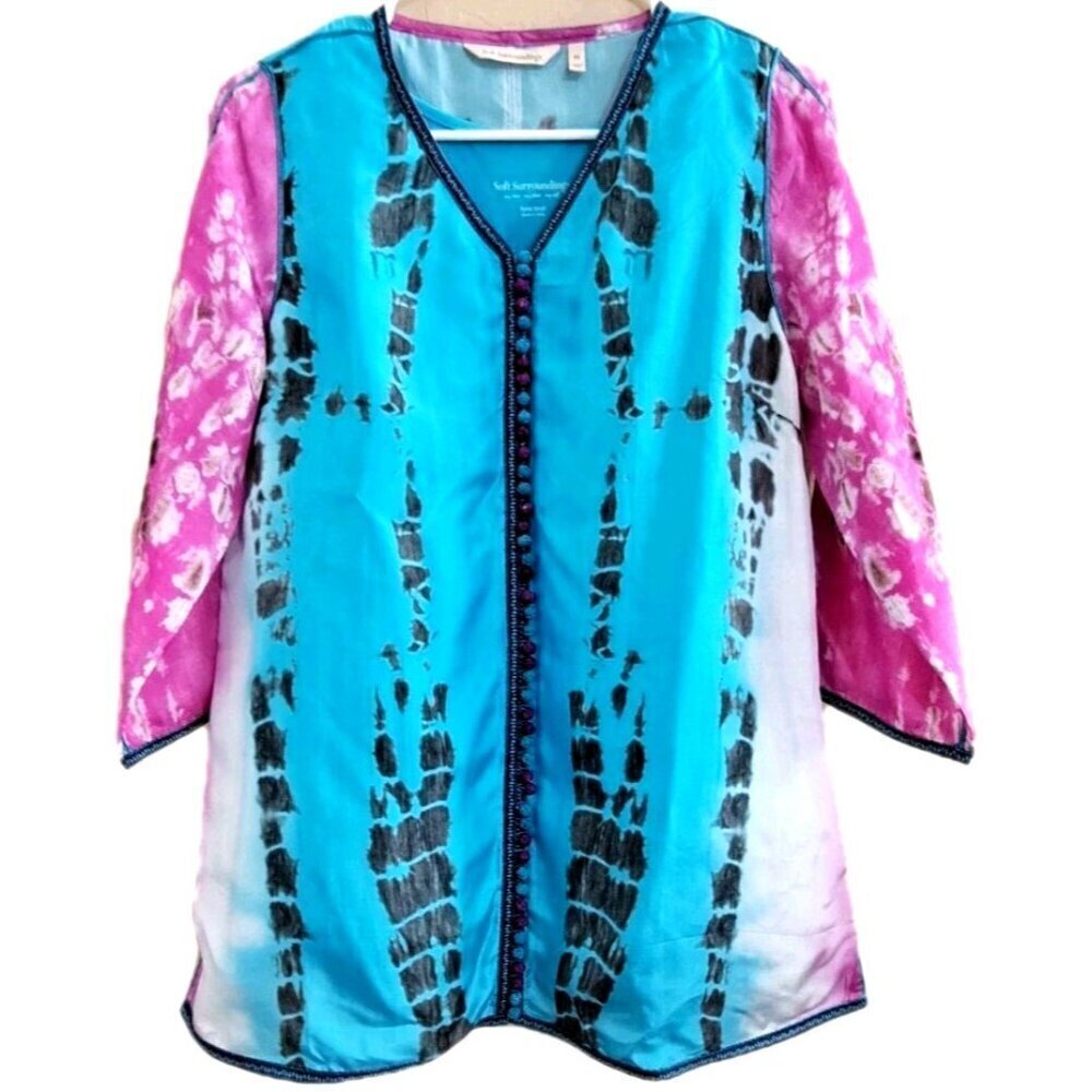 Soft Surroundings PS Curacao 100% Silk Tie Dye Topper & Viscose Tank New No Tags